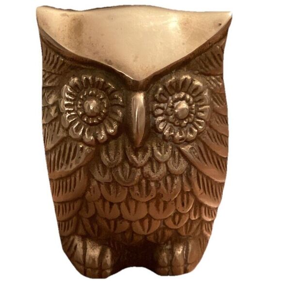 LEONARD VINTAGE MID CENTURY SOLID BRASS OWL 3” Paperweight Figurine - Picture 1 of 7